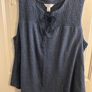 CJ Banks Blue Sleeveless Smocked Blouse